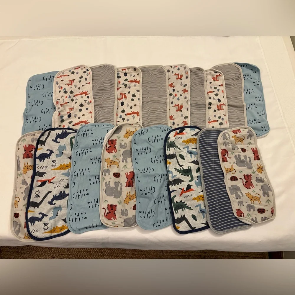 Gerber Animal and Stripe Print Burp Cloth Set - Blue, Gray, Cream - set of 18 - Picture 3 of 7